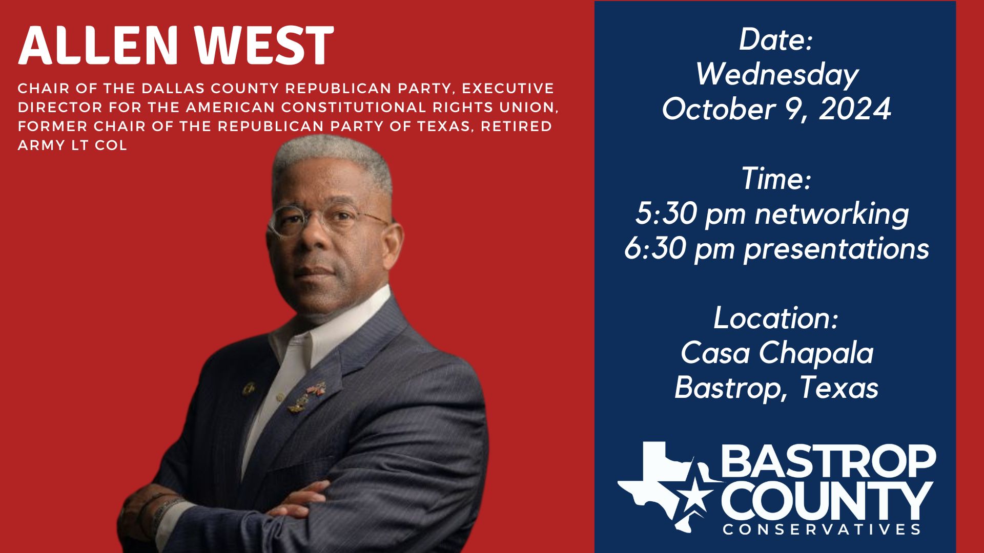 Allen West Speaking Event in Bastrop Texas